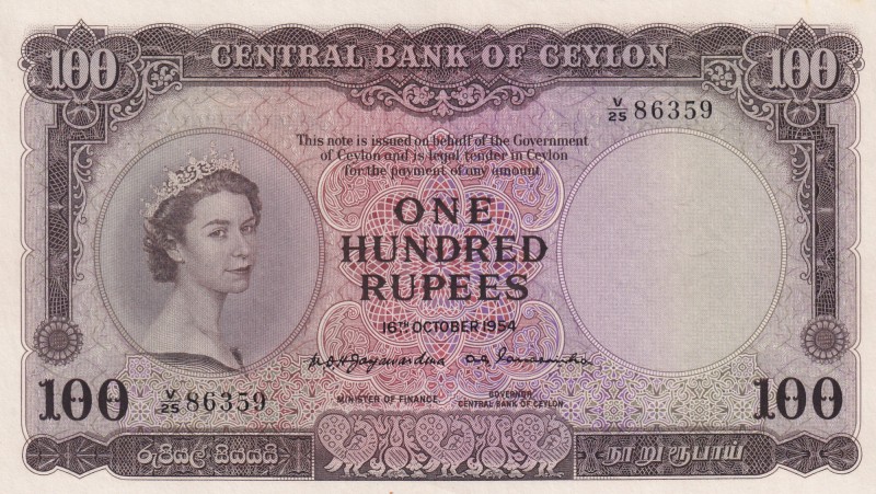 Ceylon, 100 Rupees, 1954, AUNC,p53b

Serial Number: V/25 86359
Estimate: 750 ...