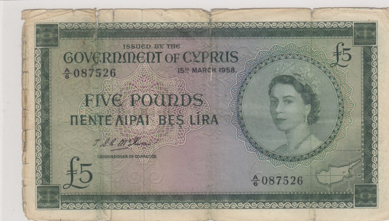 Cyprus, 5 Pounds, 1958, FINE,p36a

Serial Number: A/6 087526
Estimate: 150 - ...