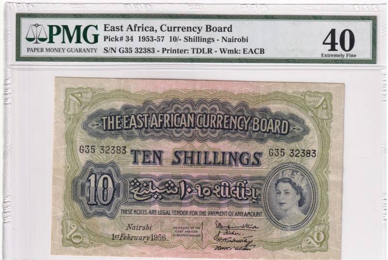 East Africa, 10 Shillings, 1953, XF (+),p34
PMG 40
Serial Number: G35 32383
E...