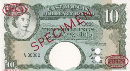 East Africa, 10 Shillings, 1958, UNC,p38s, SPECİMEN

Serial Number: A 000000
Estimate: 300 - 600 USD