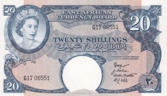 East Africa, 20 Shillings, 1958, AUNC,p39a

Serial Number: G17 06551
Estimate: 250 - 500 USD
