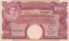 East Africa, 100 Shillings, 1958, VF,p40

Serial Number: K3 53184
Estimate: 200 - 400 USD