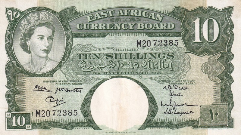 East Africa, 10 Shillings, 1962, XF (+),p42b

Serial Number: M20 72385
Estima...