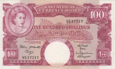 East Africa, 100 Shillings, 1962, VF,p44b

Serial Number: V 517217
Estimate: 300 - 600 USD