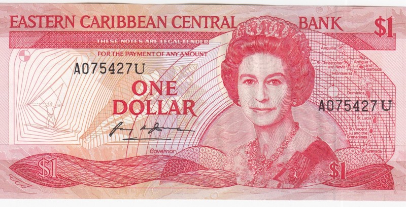 East Caribbean States, 1 Dollar, 1988/1989, UNC,p21u
Portrait of Queen Elizabet...