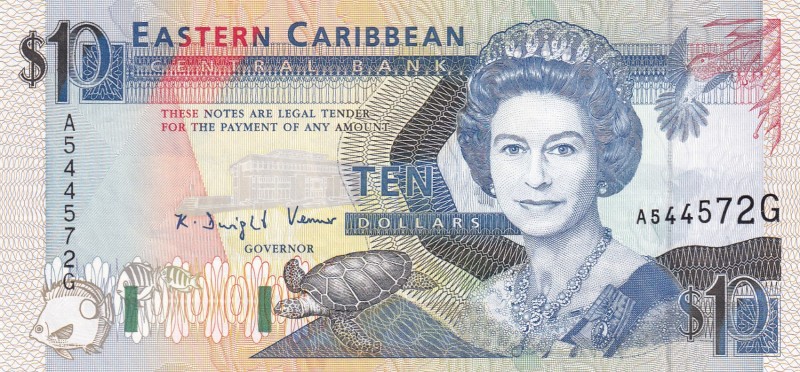 East Caribbean States, 10 Dollars, 1993, UNC,p27g

Serial Number: A 544572G
E...