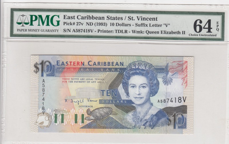 East Caribbean States, 10 Dollars, 1993, UNC,p27v
PMG 64 EPQ, St. Vincent Islan...