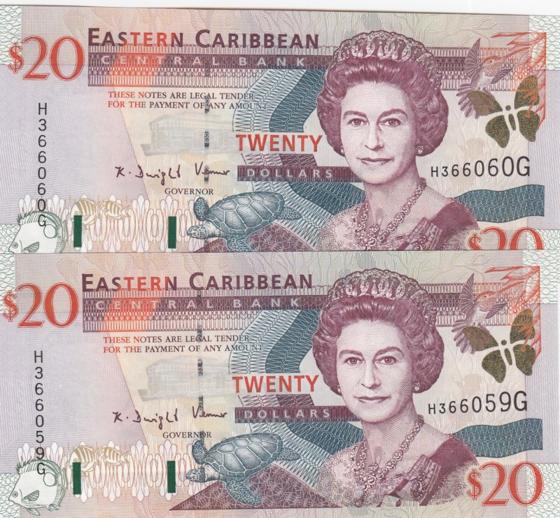 East Caribbean States, 20 Dollars, 2000, UNC,p39g, (Total 2 banknotes)
Portrait...