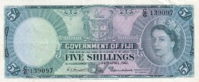 Fiji, 5 Shillings, 1961, XF,p51b

Serial Number: C/6 139097
Estimate: 100 - 200 USD