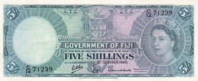 Fiji, 5 Shillings, 1965, AUNC,p51e

Serial Number: C/14 712239
Estimate: 150 - 300 USD