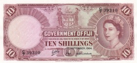Fiji, 10 Shillings, 1964, UNC,p52d

Serial Number: C/7 39310
Estimate: 250 - 500 USD