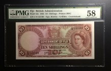 Fiji, 10 Shillings, 1965, AUNC,p52e
PMG 58
Serial Number: C/9 142199
Estimate: 300 - 600 USD