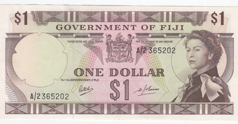 Fiji, 1 Dollar, 1969, UNC,p59
Portrait of Queen Elizabeth II
Serial Number: A/...