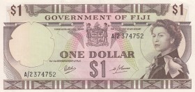Fiji, 1 Dollars, 1969, AUNC (-),p59a
Portrait of Queen Elizabeth II
Serial Number: A/2374752
Estimate: 35 - 70 USD