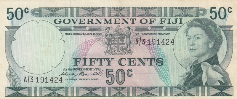Fiji, 50 Cents, 1971, XF,p64a
Portrait of Queen Elizabeth II
Serial Number: A/...