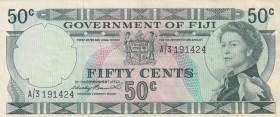 Fiji, 50 Cents, 1971, XF,p64a
Portrait of Queen Elizabeth II
Serial Number: A/3 191424 
Estimate: 25 - 50 USD