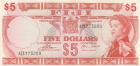 Fiji, 5 Dollars, 1974, XF,p73b
Portrait of Queen Elizabeth II
Serial Number: A/3773209
Estimate: 100 - 200 USD