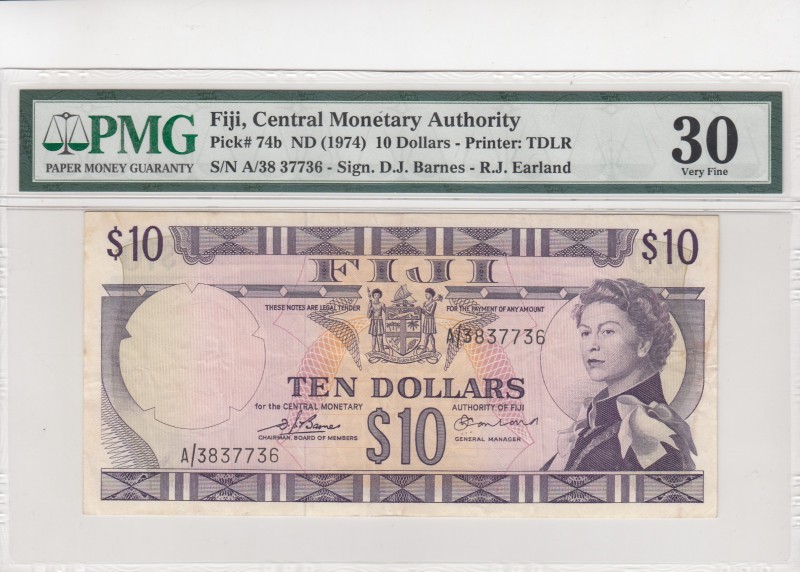 Fiji, 10 Dollars, 1974, VF,074b
PMG 30
Serial Number: A/38 37736
Estimate: 20...