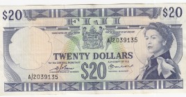 Fiji, 20 Dollars, 1974, XF,p75b
Portrait of Queen Elizabeth II
Serial Number: A/2039135
Estimate: 90 - 180 USD