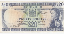 Fiji, 20 Dollars, 1974, XF,p75b
Portrait of Queen Elizabeth II
Serial Number: A/2306635
Estimate: 100 - 200 USD