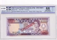 Fiji, 10 Dollars, 1980, AUNC,p79s1, SPECİMEN
PCGS 55
Serial Number: B/4 000000
Estimate: 400 - 800 USD