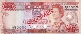 Fiji, 5 Dollars, 1986, UNC,p83s, SPECİMEN

Serial Number: B/2 000000
Estimate: 400 - 800 USD