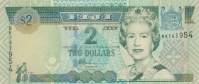Fiji, 2 Dollars, 2002, UNC,p104a
Portrait of Queen Elizabeth II
Serial Number: BK 141954
Estimate: 5 - 10 USD