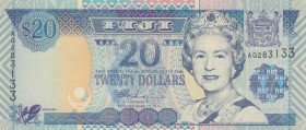 Fiji, 20 Dollars, 2002, UNC,p107
Portrait of Queen Elizabeth II
Serial Number: AQ283133
Estimate: 30 - 60 USD