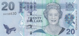 Fiji, 20 Dollars, 2007, UNC,p112a
Portrait of Queen Elizabeth II
Serial Number: DH799530
Estimate: 30 - 60 USD