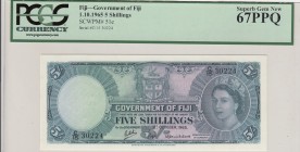 Fiji, 5 Shillings, 1965, UNC,p51e
PCGS 67 PPQ, Portrait of Queen Elizabeth II
Serial Number: C/15 30224
Estimate: 250 - 500 USD