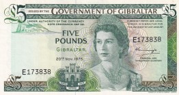 Gibraltar, 5 Pounds, 1975, UNC,p21a

Serial Number: E 173838
Estimate: 80 - 160 USD