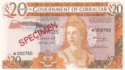 Gibraltar, 20 Pounds , 1975, UNC,p23s, SPECİMEN

Serial Number: *000760
Estimate: 150 - 300 USD