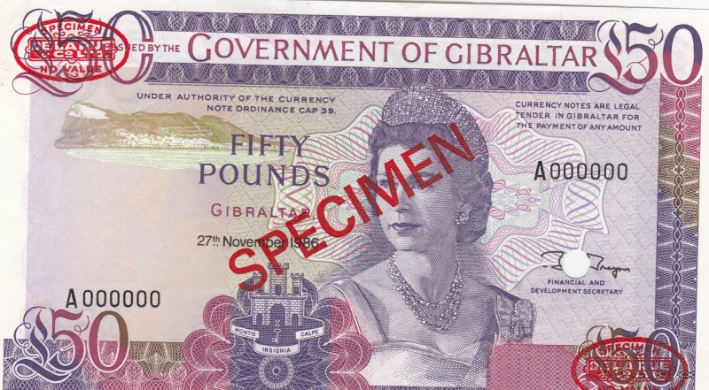 Gibraltar, 50 Pounds, 1986, UNC,p24s, SPECİMEN

Serial Number: A 000000
Estim...