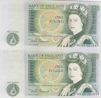 Great Britain, 1 Pound, 1981, UNC,p377b, (Total 2 consecutive banknotes)
Sign: Sommerset
Serial Number: DS43 321544-5
Estimate: 20 - 40 USD
