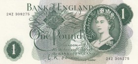 Great Britain, 1 Pound, 1960, UNC,p374a, "Z" lasT prefix
Sign: O'Brian
Serial Number: 24Z 308275
Estimate: 20 - 40 USD