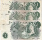 Great Britain, 1 Pound, 1963,p374c, (Total 3 banknotes)
Sign: Hollom, Banknotes are in condition between VF and XF

Estimate: 15 - 30 USD