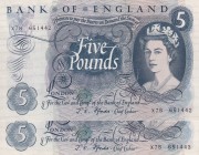 Great Britain, 5 Pounds, 1967, UNC,p375b, (Total 2 consecutive banknotes)
Sign: Fforde
Serial Number: X78 651442-3
Estimate: 75 - 150 USD