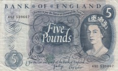 Great Britain, 5 Pounds, 1971, VF (-),p375c
Sign: Page
Serial Number: 48E 539667
Estimate: 15 - 30 USD