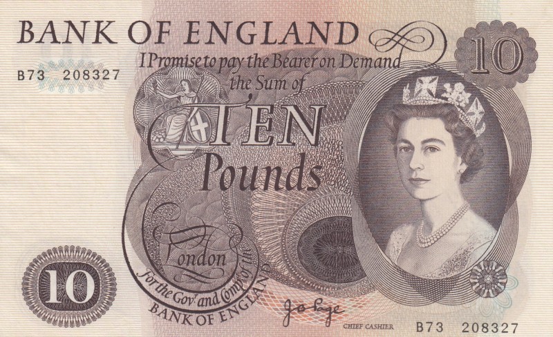 Great Britain, 10 Pounds, 1971, UNC,p376c
Sign: Page
Serial Number: B73 208327...