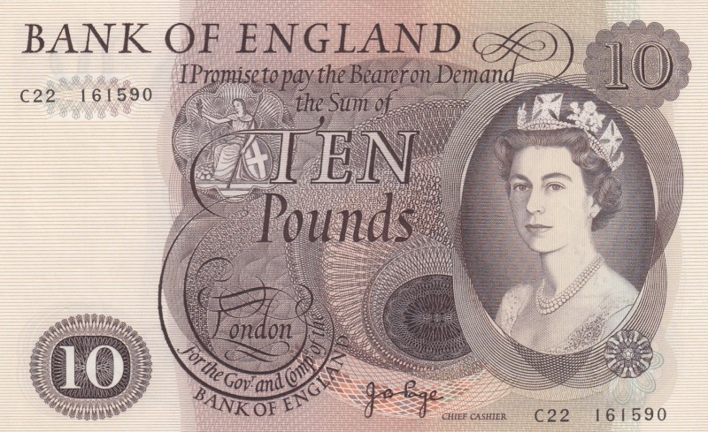 Great Britain, 10 Pounds, 1970-1975, AUNC,p376c
Queen II.Elizabeth potrait
Ser...