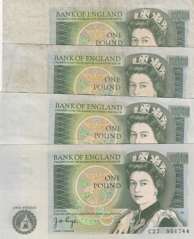Great Britain, 1 Pound, 1978,p377a, (Total 4 banknotes)
Sign: Page, Banknotes a...