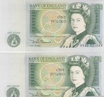 Great Britain, 1 Pound, 1981, UNC,p377b, (Total 2 consecutive banknotes)
Sign: Sommerset
Serial Number: DS43 321543
Estimate: 20 - 40 USD