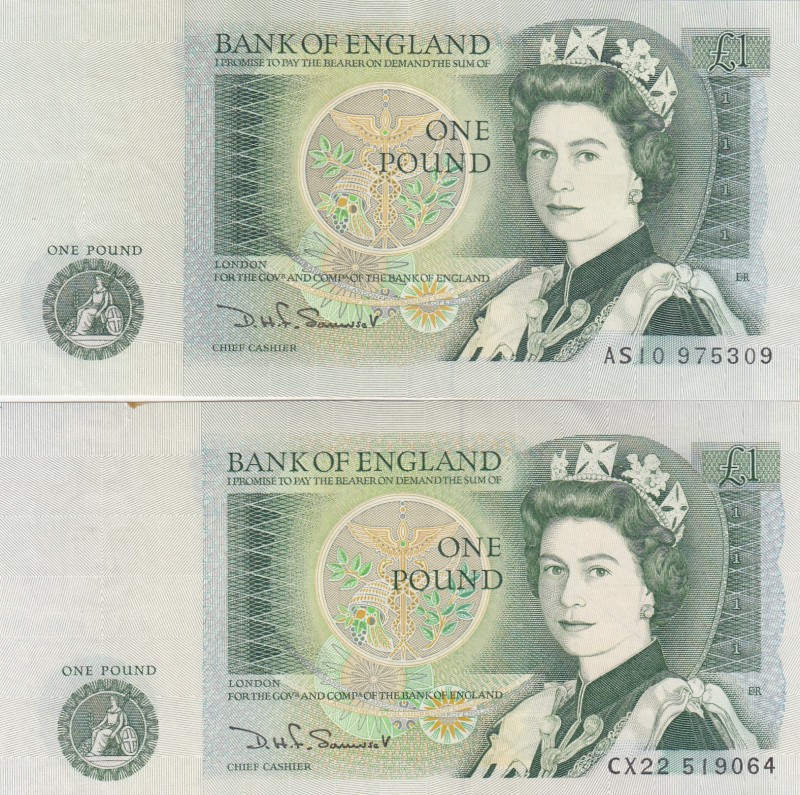 Great Britain, 1 Pound, 1981, AUNC,p374g, (Total 2 banknotes)
sign: Somerset
S...