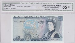Great Britain, 5 Pounds, 1971, UNC,p378a
CGA 65, İmza: Page
Serial Number: A12 790583
Estimate: 50 - 100 USD