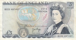 Great Britain, 5 Pounds, 1973, VF,p378b
Sign: Page
Serial Number: BU23 497457
Estimate: 15 - 30 USD