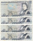 Great Britain, 5 Pounds, 1973,p378b, (Total 4 banknotes)
Sign: Page Banknotes are in condition between VF and XF; Prefixs: AT74, AU25, AX51, AY13

...