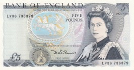 Great Britain, 5 Pounds, 1980-1987, AUNC,p378c
Queen II.Elizabeth potrait
Serial Number: LW36 736379
Estimate: 25 - 50 USD