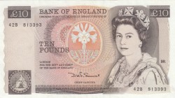 Great Britain, 10 Pounds, 1980, UNC (-),p379b
Sign: Sommerset
Serial Number: 42B 813393
Estimate: 60 - 120 USD