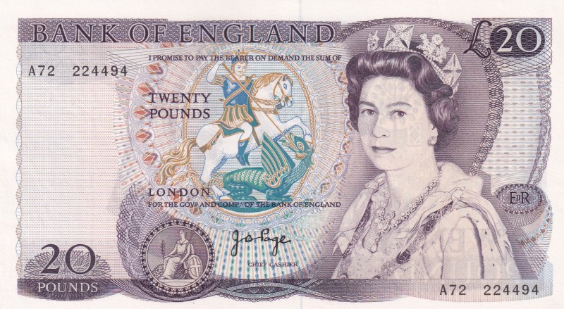 Great Britain, 20 Pounds , 1970, UNC,p380b
Sign: Page
Serial Number: A72 22449...