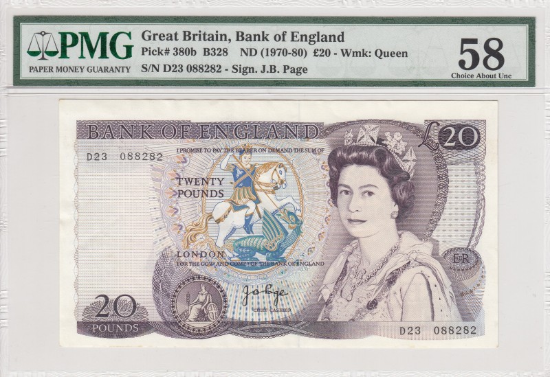 Great Britain, 20 Pounds, 1970-80, AUNC,p380b
PMG 58
Serial Number: D23 088282...